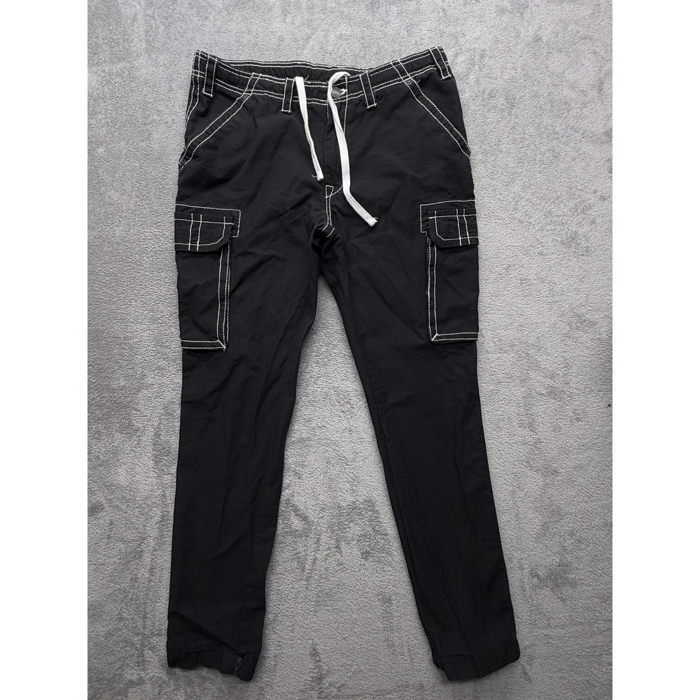 True Religion Pants Mens‎ Measured 37x31 Black Cargo Slim Tapered Logo Cuffed
